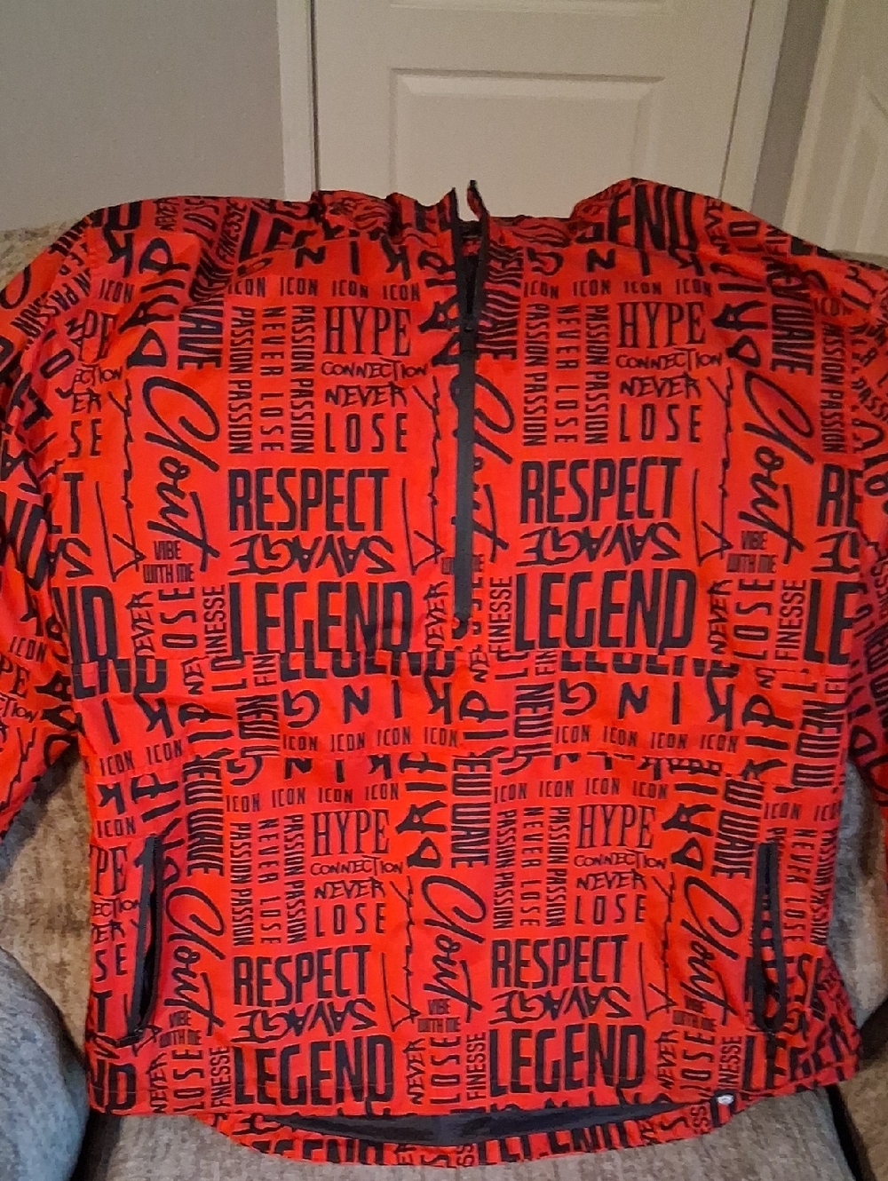 Men's Red Graphic Pullover Jacket - Bold Text Print